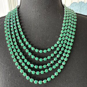 Cara New York Green Silver Tone Layered 5 Bead Link Chain Statement Necklace NEW